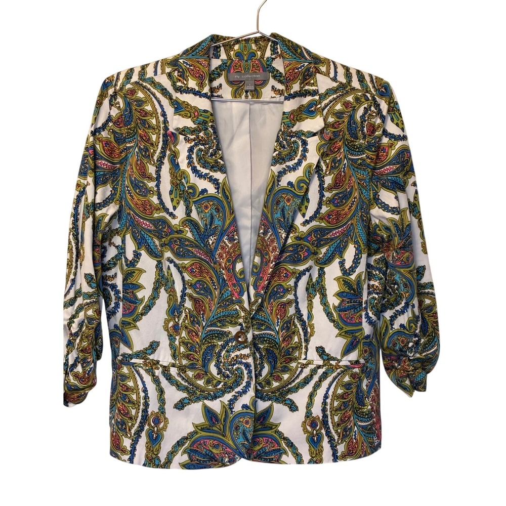 NY Collection Vintage Y2K Paisley Cropped Blazer Jacket Colorful Cotton L